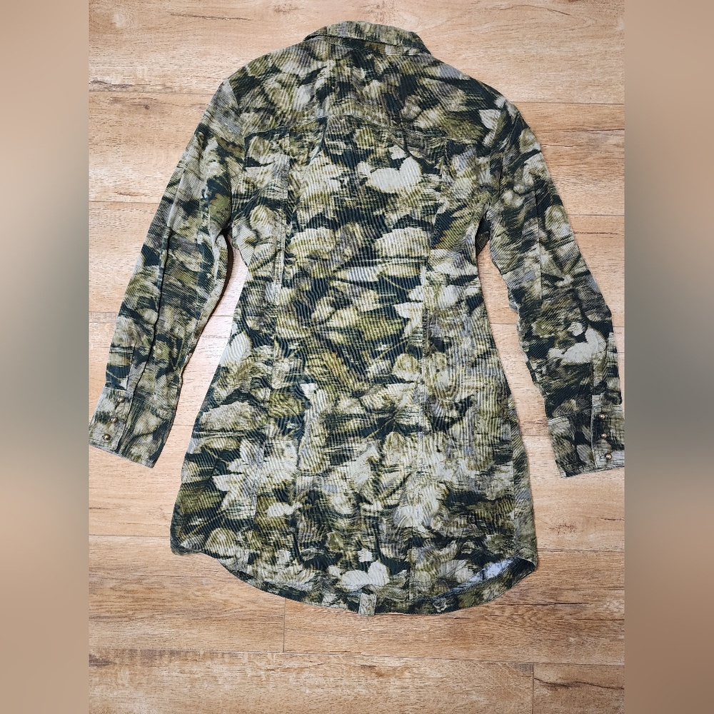 $148 Anthropologie Pilcro Corduroy Floral Camo Ruched Mini Shirt Dress 12 PETITE - Picture 8 of 8